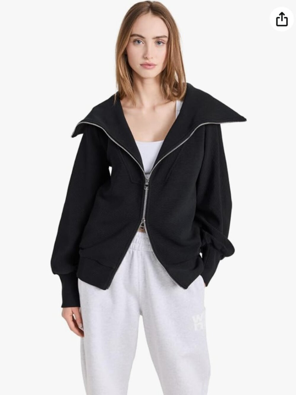 Varley Ells Full Zip Ribbed Jacket Oversized Black Balloon Sleeve Coat Womens SM